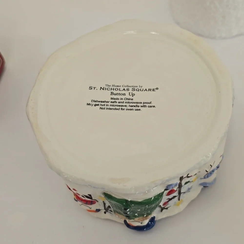 NIB St. Nicholas Square Snowmen Button Up Dip Mix Set Bowl Spreader Holiday